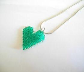 Emerald heart, beaded pendant, heart pendant necklace, Beadwork, emerald heart necklace, emerald pendant
