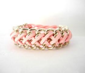 Braided bracelet,silver chain bracelet,pink suede and chain bracelet, Friendship bracelet, woven bracelet,pink, spring bracelet.