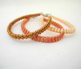 coral bracelet, beige bracelet, bronze bracelet, set of three bracelet, Seed Bead bracelet, spring colors bracelet, Beaded Bracelet,colorful