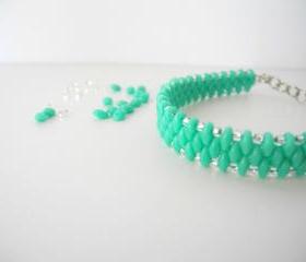 Mint bracelet, mint green beaded bracelet, Seed Bead bracelet, summer colors bracelet, woven, Beaded Bracelet,