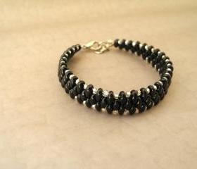black bracelet, black beaded bracelet, Seed Bead bracelet, summer colors bracelet, woven ,Beaded Bracelet,