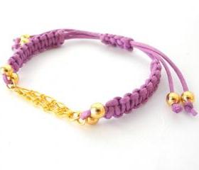 Gold chain purple Macrame, Bead Bracelet, Multi Chains purple Macrame Bracelet, under 15, purple macrame
