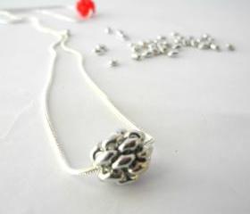 silver pendant,silver Sphere pendant necklace,Beadwork, silver necklace, Sphere pendant.