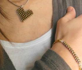 Bronze bracelet, bronze multi chain bracelet, Beaded Bar bracelet , beadwork,stitched